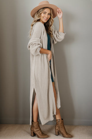 Open Front Side Slit Cardigan