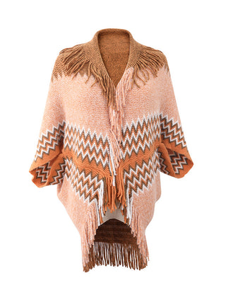 Geometric Fringe Open Front Cardigan