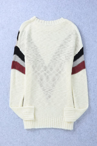 Contrast Dropped Shoulder Long Sleeve Sweater