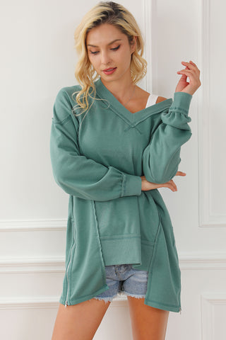 Exposed Seam V-Neck Zip Detail Sweatshirt