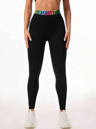 Letter Printed High Waist Active Leggings